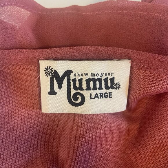 SHOW ME YOUR MUMU ADDY TIE DRESS SIZE L (MSRP:$148) PINK RUFFLE FIT FLARE BOHO - Picture 11 of 11